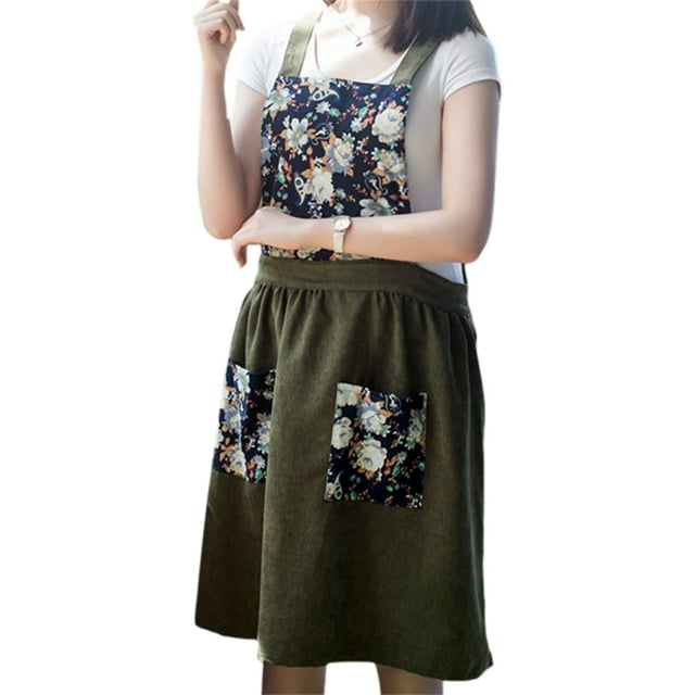 Diconna Women Kitchen Aprons Floral Print H-Shape Apron with Pockets Back Tie-Up Aprons for Cooking Baking