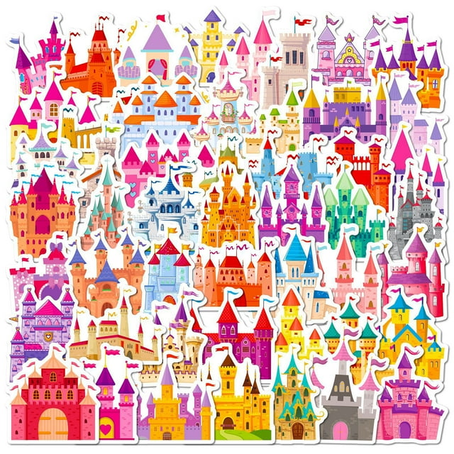 Pegatinas Pink Castle, 50 unidades, dibujos animados creativos de princesas, vinilo