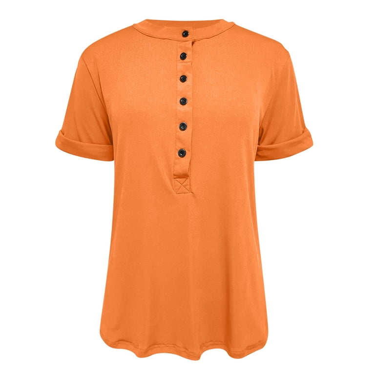 BLANCHES Women's Summer V-Neck T-Shirt - Loose Casual Short Sleeve Tunic Top (Veins Orange, Small)