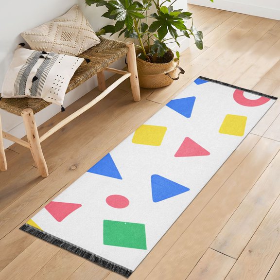 Yayeee Runner Rug for Bedroom 2'x6' Machine Washable Hallway Non Slip Mat, Blue Retro Triangles