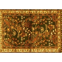Ahgly Company Machine Washable Indoor Rectangle Persian Yellow Traditional Area Rugs, 5' x 7'
