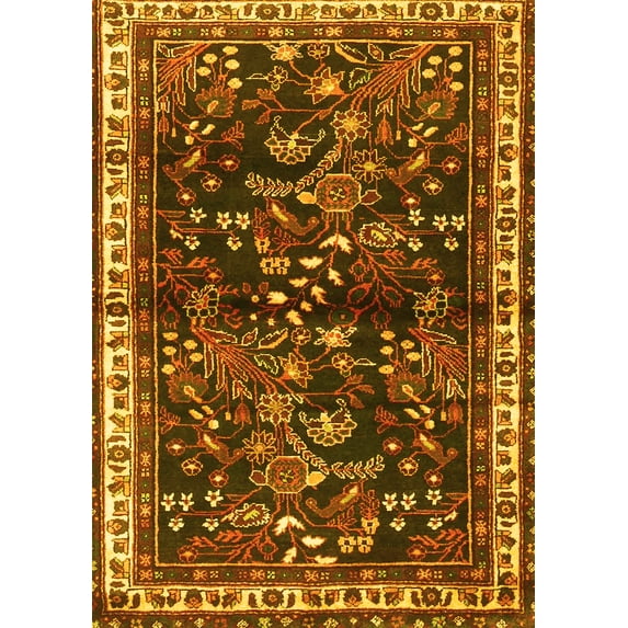 Ahgly Company Machine Washable Indoor Rectangle Persian Yellow Traditional Area Rugs, 5' x 7'