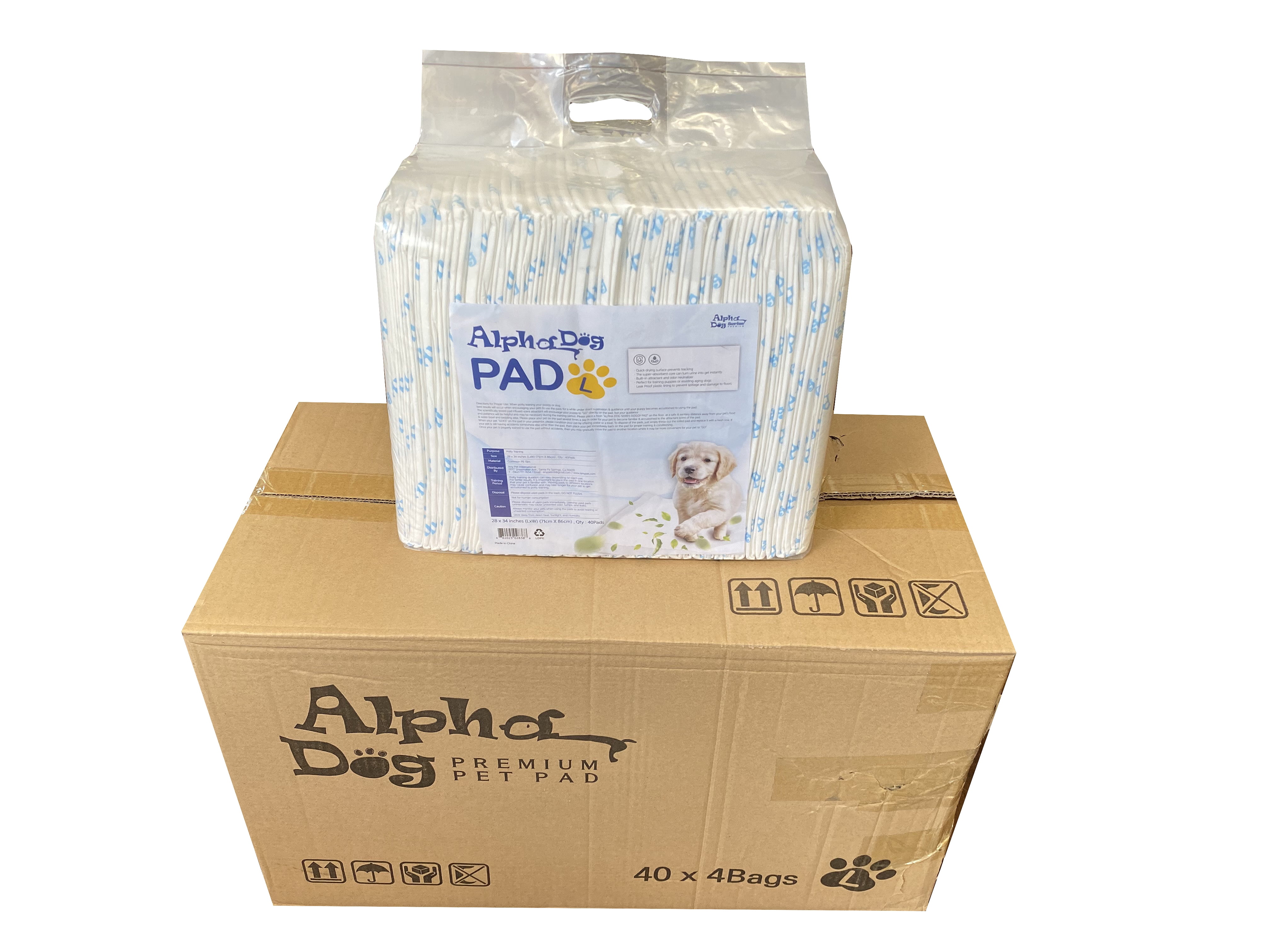 Alpha Dog Series Potty Training Pads Ultra Absorbent Large Pee Pads for Dogs Leak Proof Fast Drying Odor Neutralizer Protect Floors & Carpets (Large (28in x 34in) - 160ct)