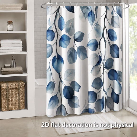 Hoease Watercolor Blue Hanging Eucalyptus Leaf Shower Curtain, 71W x 71L Inch Waterproof Fabric Bathroom Curtain with 12 Hooks, Ins Minimal Botanical Bath Decor