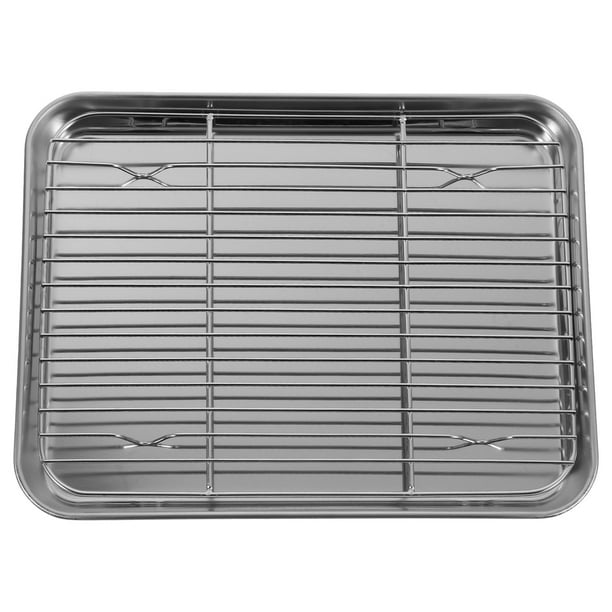 BRIGHTFUFU 2 Piezas/Juego Bandeja Para Hornear Rectangular Hoja Para Hornear De Acero Inoxidable Con Rejilla De Enfriamiento Extraíble - 26x20x2.5cm