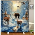 thumbnail image 3 of 4PCS Farmhouse Shower Curtain Set, Country Vintage Wood Plank Woodland Wild Animal Hunting Lodge Black Bear Elk Moose Deer Birds Cabin Rustic Bathroom Decor, Non-Slip Bath Mat, Pine Tree, 3 of 7