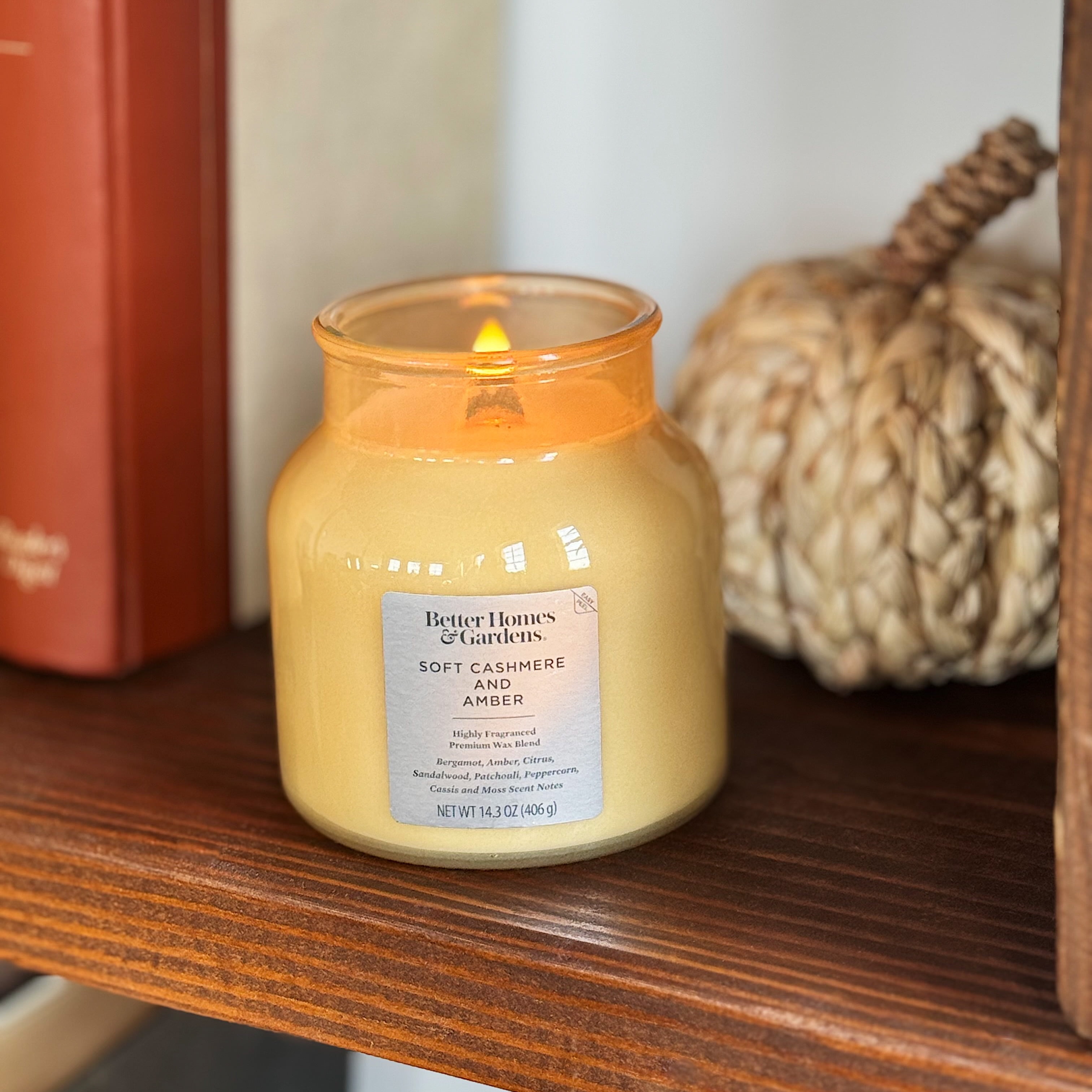 Better Homes & Gardens Soft Cashmere & Amber Scented Wooden Wick 14.3 oz Jar Candle