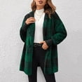 thumbnail image 4 of Domzest Sherpa Jacket Women Fuzzy Fleece Plaid Cardigan Full-Zip Long Sleeve Winter Y2k Jackets Outerwear Oversize Trendy Coats with Pocket Dark Green 3XL, 4 of 4