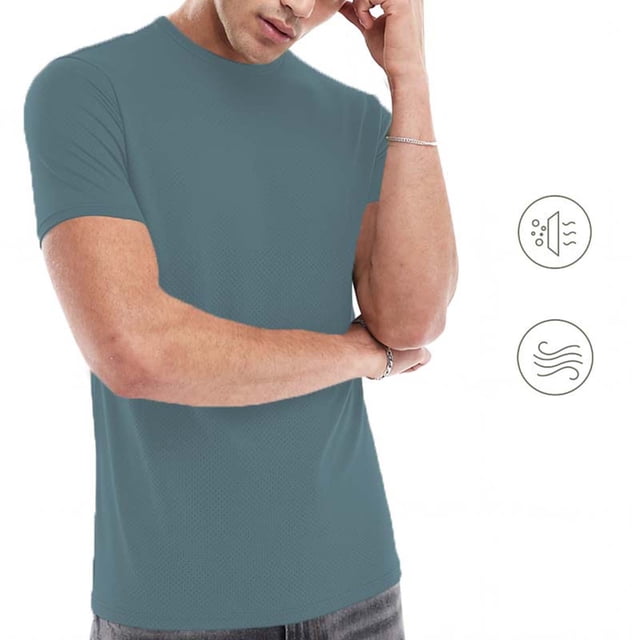 Ceisia Men's Solid Color Linen Blend T-shirt Short Sleeve Round Neck Loose Fit Casual Daily Tee Tops Dark Blue M Gifts