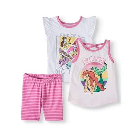 Disney Princess T-shirt, Tank Top & Shorts, 3pc Outfit Set (Toddler Girls)