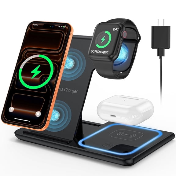 Cshidworld 18W Fast Wireless Charger, iPhone Charging Station Compatible for iPhone 17/16/15/14/13/12/11/Pro Max/Plus, 3 in 1 Wireless Charger Stand for iWatch SE 11/10/9/8/7/6/5/4, Airpods Pro 2/3/4