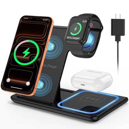 Cshidworld Wireless Charger 18W Fast iPhone Charging Station Compatible for iPhone 17/16/15/14/13/12/11/Pro Max/Plus 3 in 1 Wireless Charger Stand for iWatch SE 11/10/9/8/7/6/5/4 Airpods Pro 2/3/4