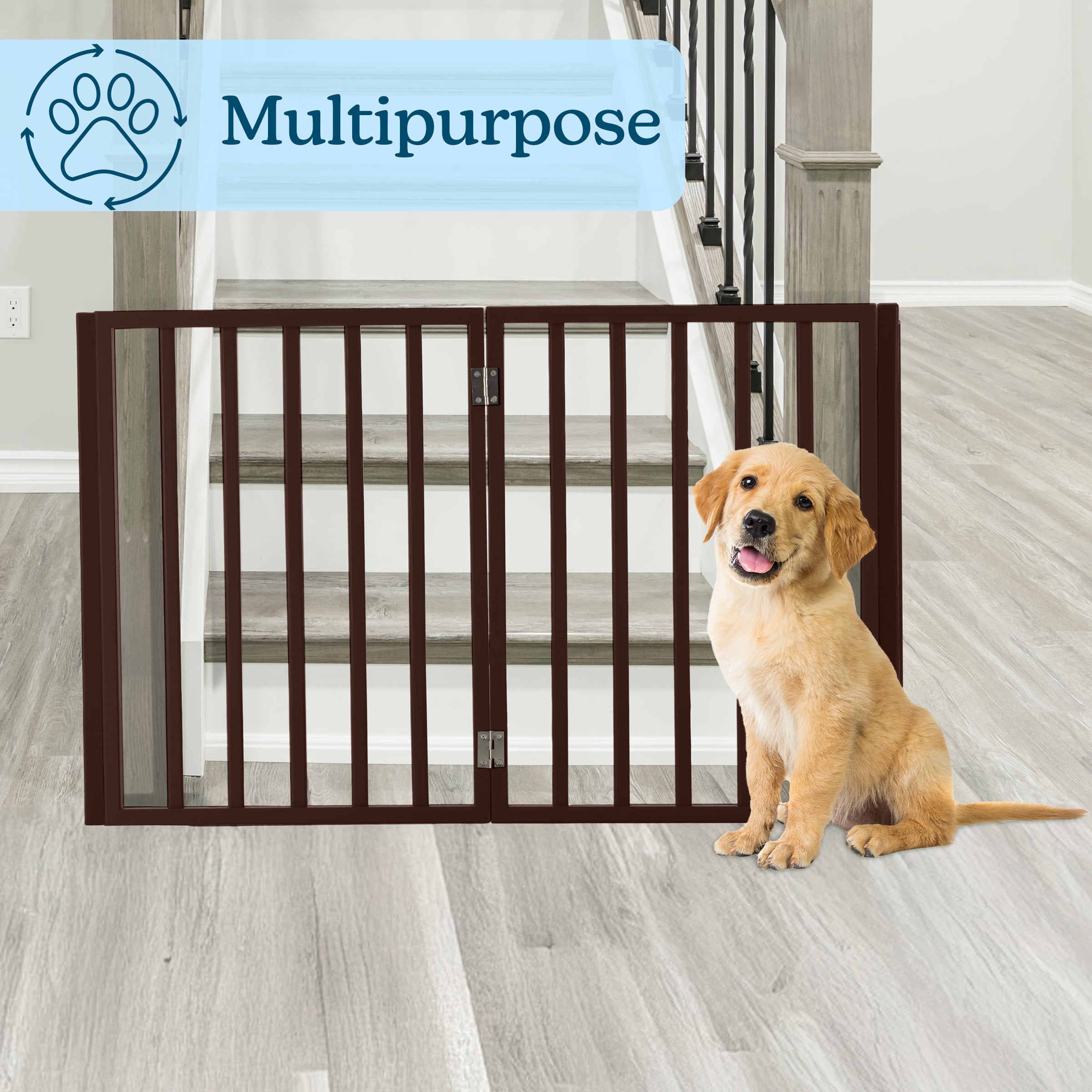 PETMAKER 4-Panel Indoor Foldable Pet Gate for Stairs or Doorways (Brown)