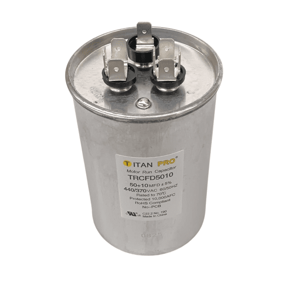 Titan Pro Run Capacitor, Round, 50 10 Mfd, 370V-440V, TRCFD5010
