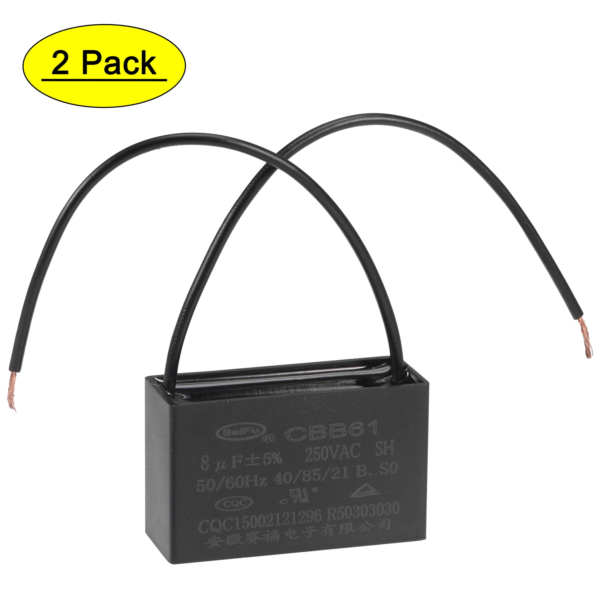 Uxcell 8uF 250V AC 2 Wires CBB61 Ceiling Fan Capacitors 2 Pack