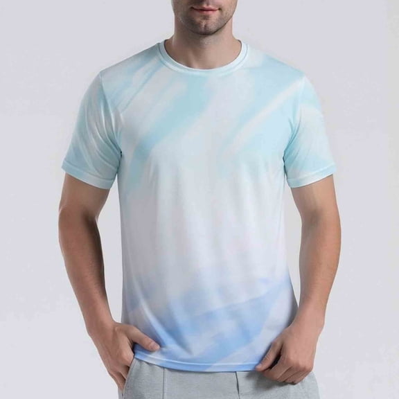 Yaoyar Men's Cooling Ice Silk Running Shirts Quick Dry Short Sleeve Athletic Gym T-Shirts Gradient Round Neck Tshirt