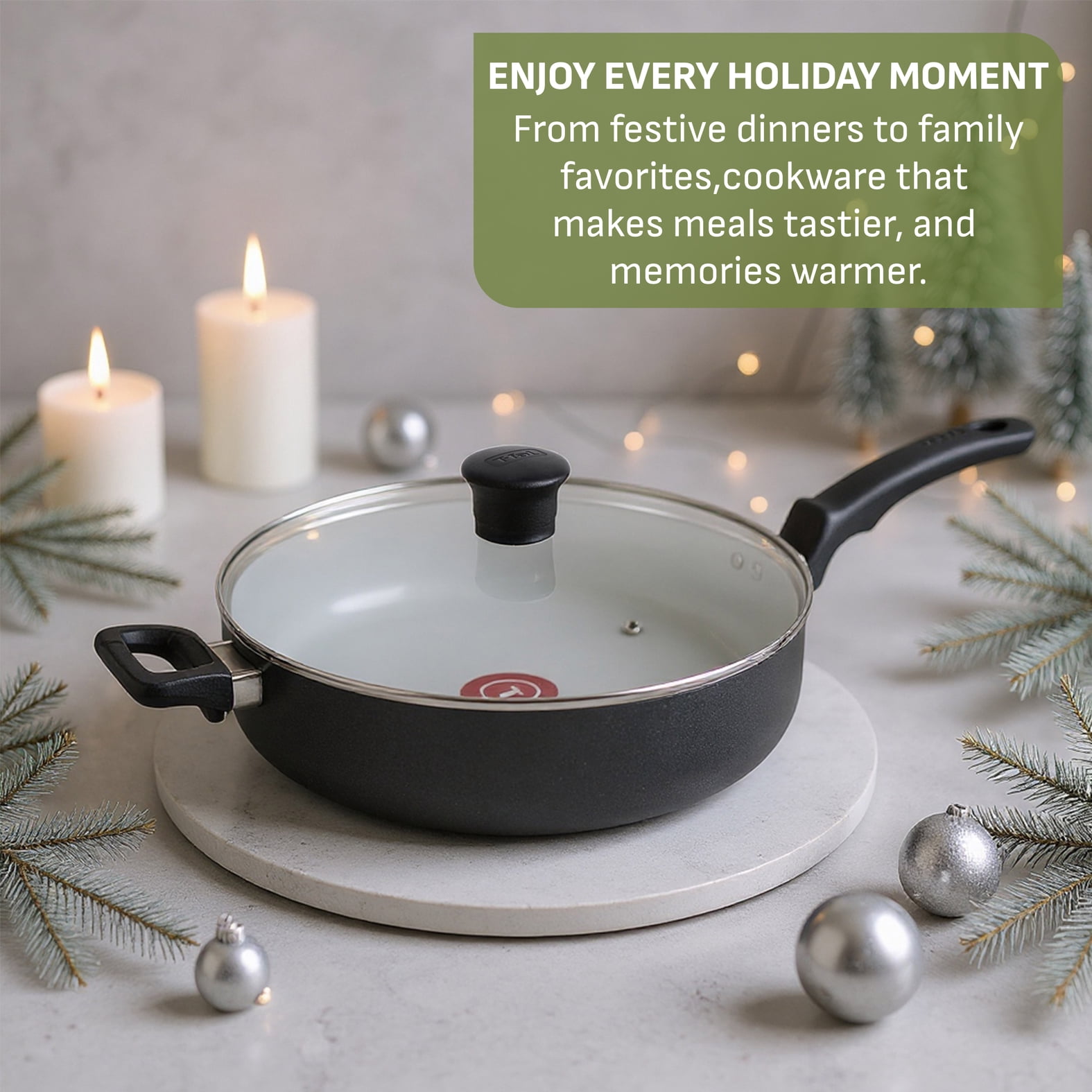 T-Fal Kitchen Solutions Black 5 Quarts Ceramic Non-Stick Jumbo Cooker Sauté Pan with Lid & Helper Handle
