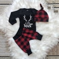 thumbnail image 4 of Newborn Infant Baby Boy Clothes Long Sleeve Romper,Deer Plaid Pant+ Little Man Hat 3Pcs Outfits Set (18-24 Months), 4 of 4