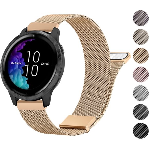 REQO Metal Band Compatible with Garmin Venu 2 Plus / Sq / Vivoactive 3 Watch Band Women Men, Stainless Steel Replacement Strap for Garmin Vivomove Sport, Vivoactive 3 Music, Forerunner 645 / 245