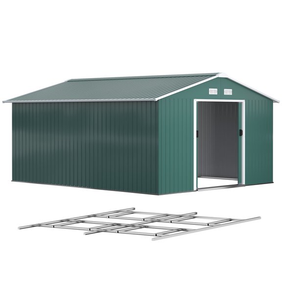 Outsunny 11' x 13' Garden Storage Shed w/ Steel Foundation Kit