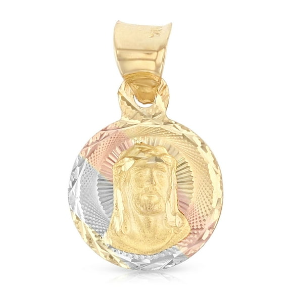 Ioka-14K Tri Color Gold Religious Jesus Stamp Charm Pendant For Necklace or Chain