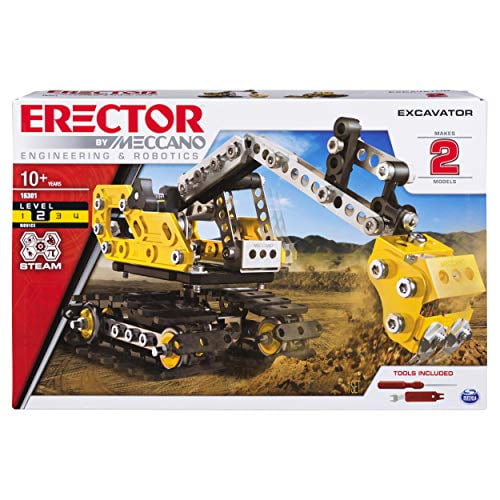 Erector by Meccano 2-in-1 Excavator and Bulldozer Model Set, STEM Education Toy para mayores de 10 años Meccano 778988557266