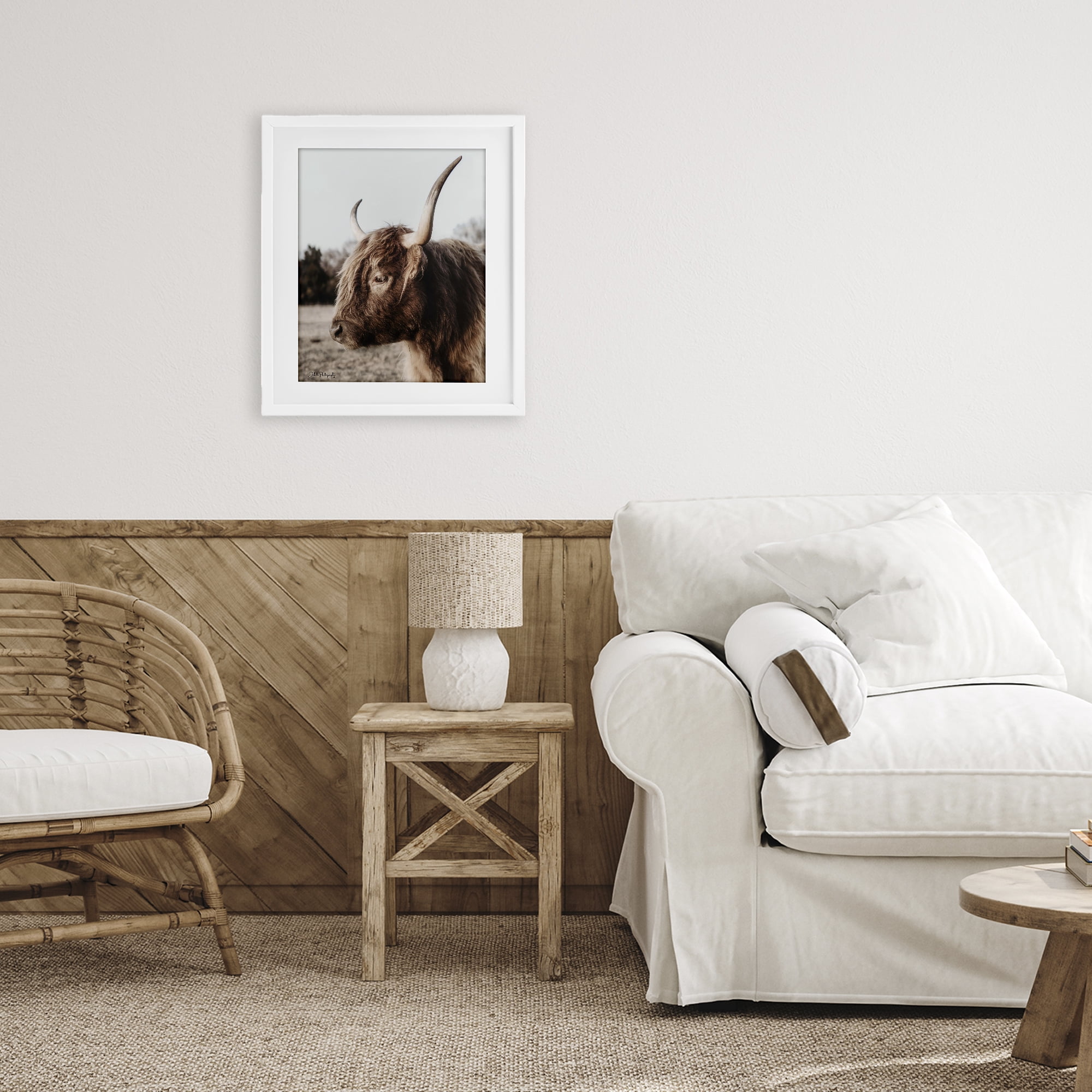 Stupell Industries Horned Cattle Peering White Framed Print Under Glass, design by Dakota Diener