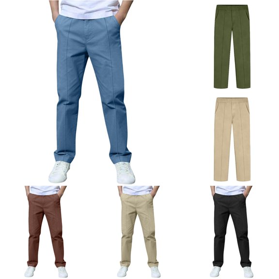 WAYUTE Boys Pants Elastic Waist Slim Fit Ankle Length Jogger Dress Pants Solid Color Trousers for Youth Kids School Playwear Casual Outdoor,6-7 Y,Blue