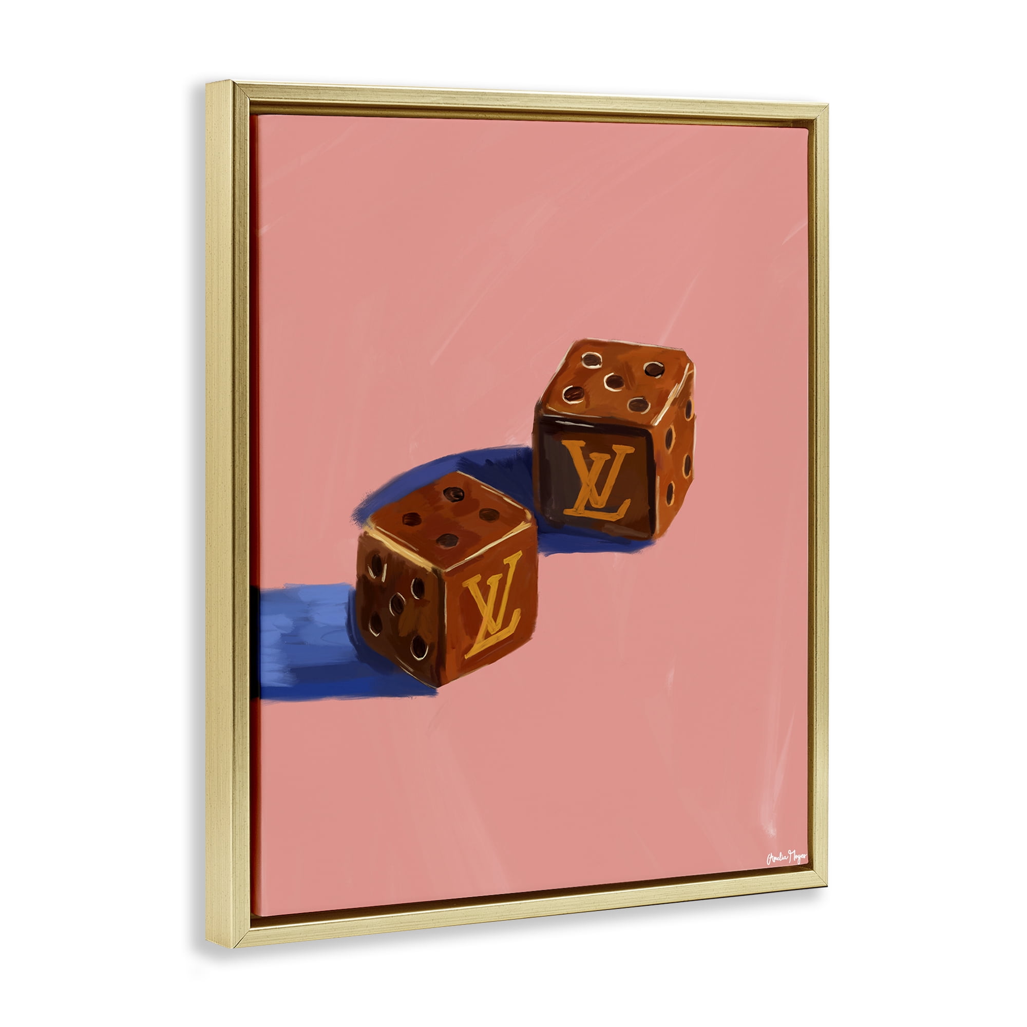 Stupell Industries Fashion Brand Dice Gold Framed Floater Canvas Wall Art, design by Amelia Noyes