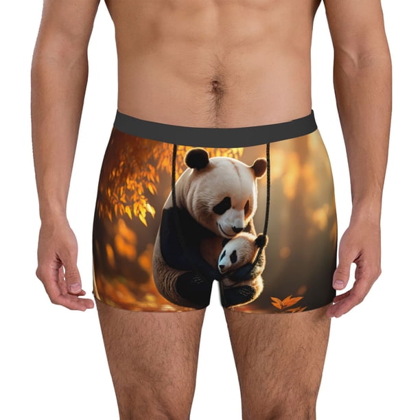 Balery Maple Forest Panda Calzoncillos bóxer para hombre, ropa interior de algodón suave y transpirable con cinturilla de nailon-X-Large