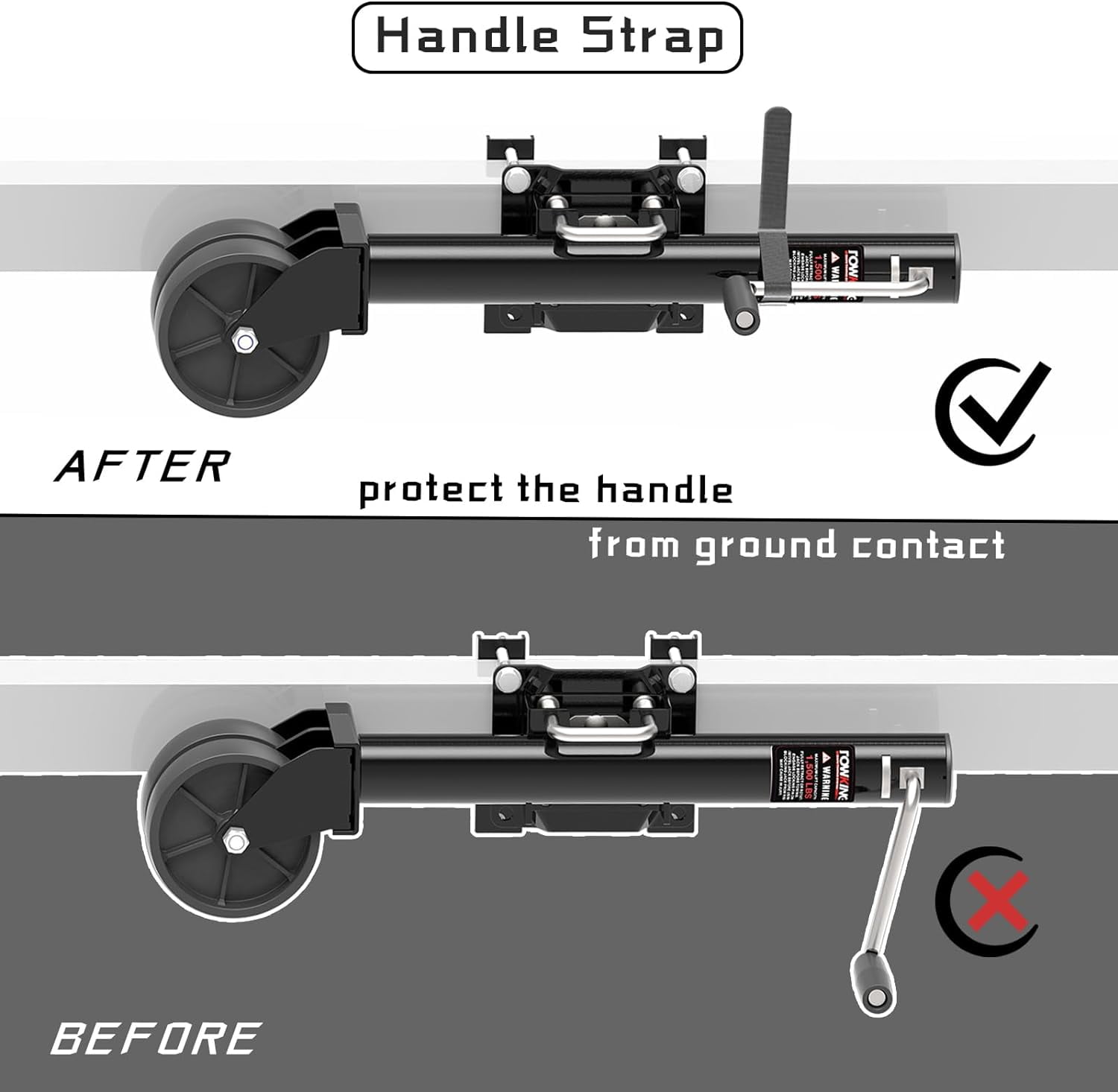 TOWKING 6-inch Dual Wheels Trailer Jack, 13" Vertical Movement, 1500 lbs, for RV, Boat, Trailer and More, Black