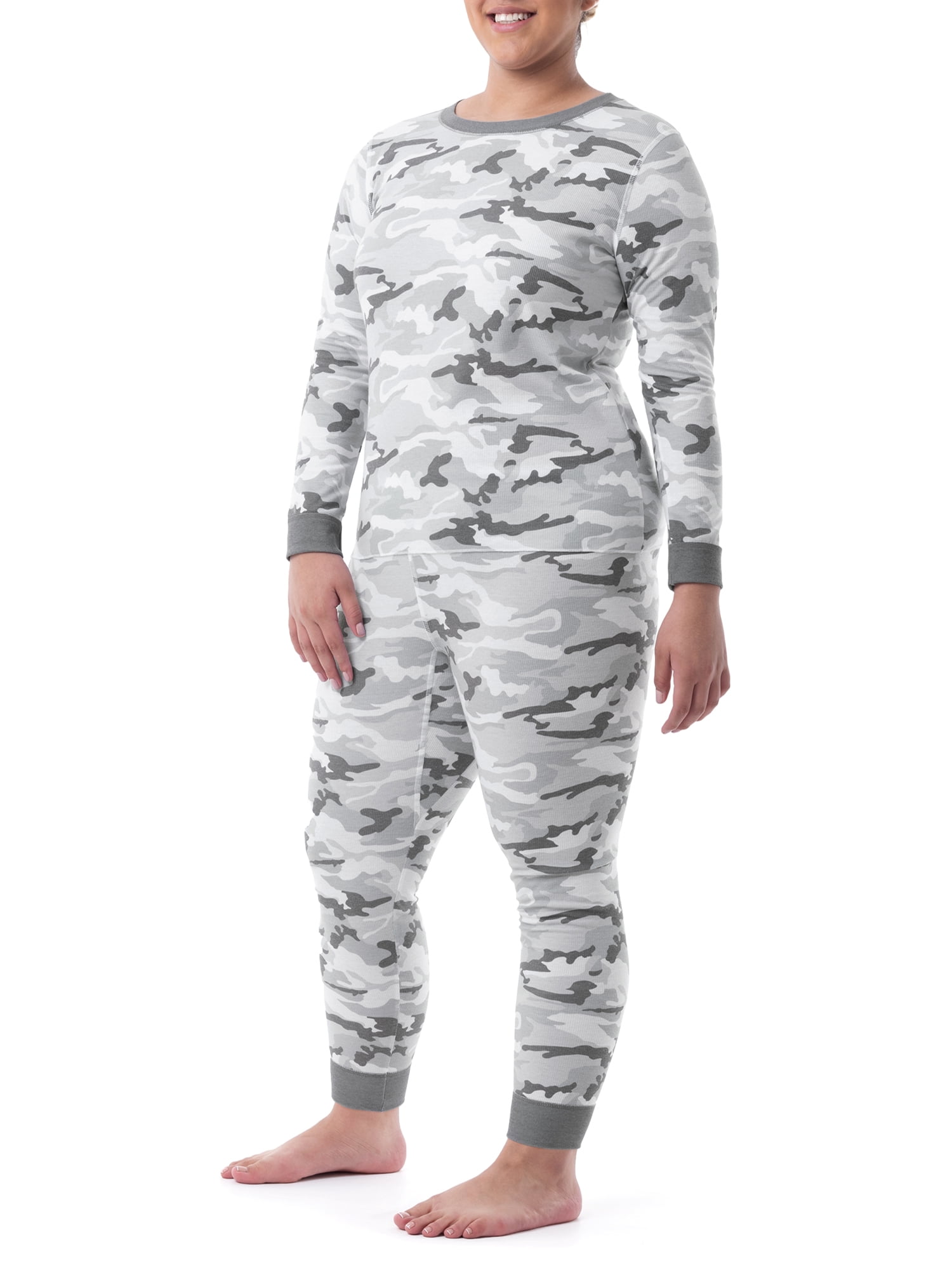 Fruit of the Loom Women's and Women's Plus Long Underwear 2-Piece Waffle Top and Bottom Thermal Set, Prints