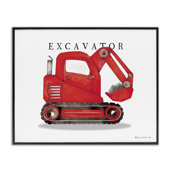Stupell Industries Eclectic Red Excavator Truck Traditional Construction Vehicle Black Framed Giclee Art, 30 x 24, by Stephanie Workman Marrott