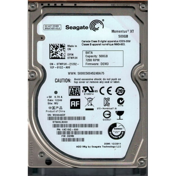 ST500LX003 P/N: 1AC15G-030 F/W: DEM3 WU 500GB Seagate Momentus SSHD