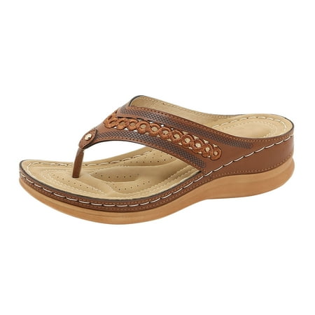 

Cathalem Women Sandals Fashion Summer New Pattern Roman Sandals Flip Flops Comfortable Wedge Casual Shoes Brown 37