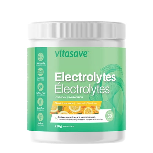Vitasave Electrolytes – Lemonade Flavor, 216g for Hydration & Recovery Support