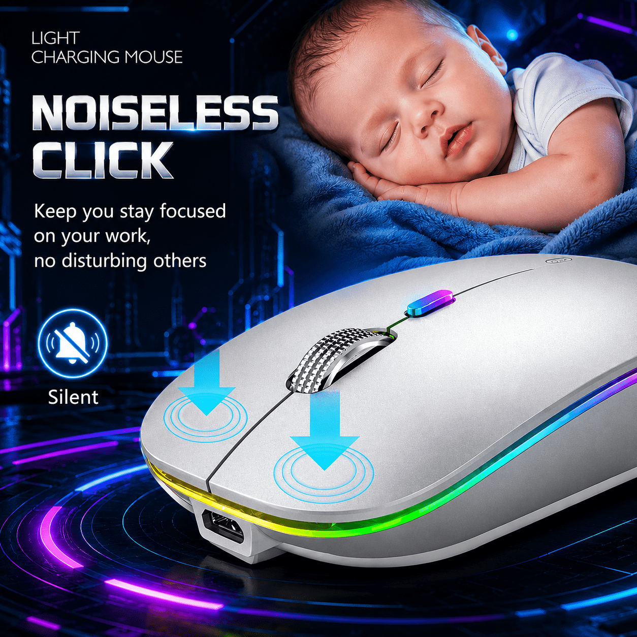 Verdevida Wireless Bluetooth Rechargeable Mouse with LED lights, Dual Mode BT 5.2 & 2.4G with Nano Receiver, Portable Mouse for Laptop,Macbook,iPad