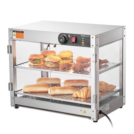 VEVOR 2-Tier Commercial Food Warmer Display, 800W Food Display Warmer with Light to Enhance Food Display, 86℉~185℉ Temperature Control, 58L Large Capacity for Hamburger, Pizza, Bread, Fried Chicken