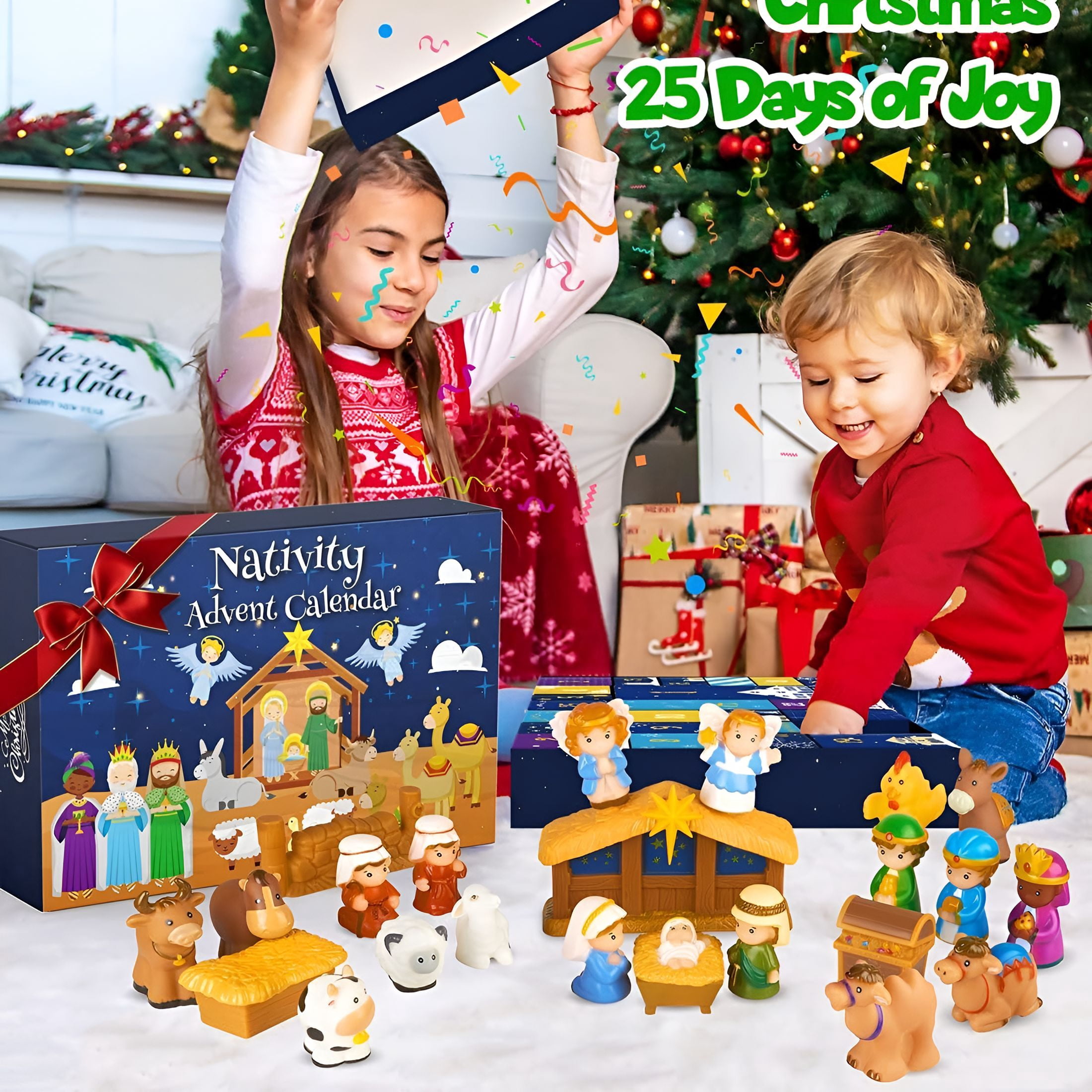 BESTSKY 2026 New Nativity Advent Calendar 2026 Kids,Christmas Story Nativity Playset Christian Advent Calendar for Toddlers,Kids,Girls,25Pcs Nativity Scene Set Toys for Children Ages 1 2 3 4 5 6+