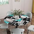 thumbnail image 5 of Teal Blue Black Geometric Round Tablecloth for 36-44 Inch Tables,Fitted Table Cover with Elastic Edge,Modern Abstract Art Block Waterproof Outdoor Table Cloth Protector for Patio Garden Dinner Picnic, 5 of 9
