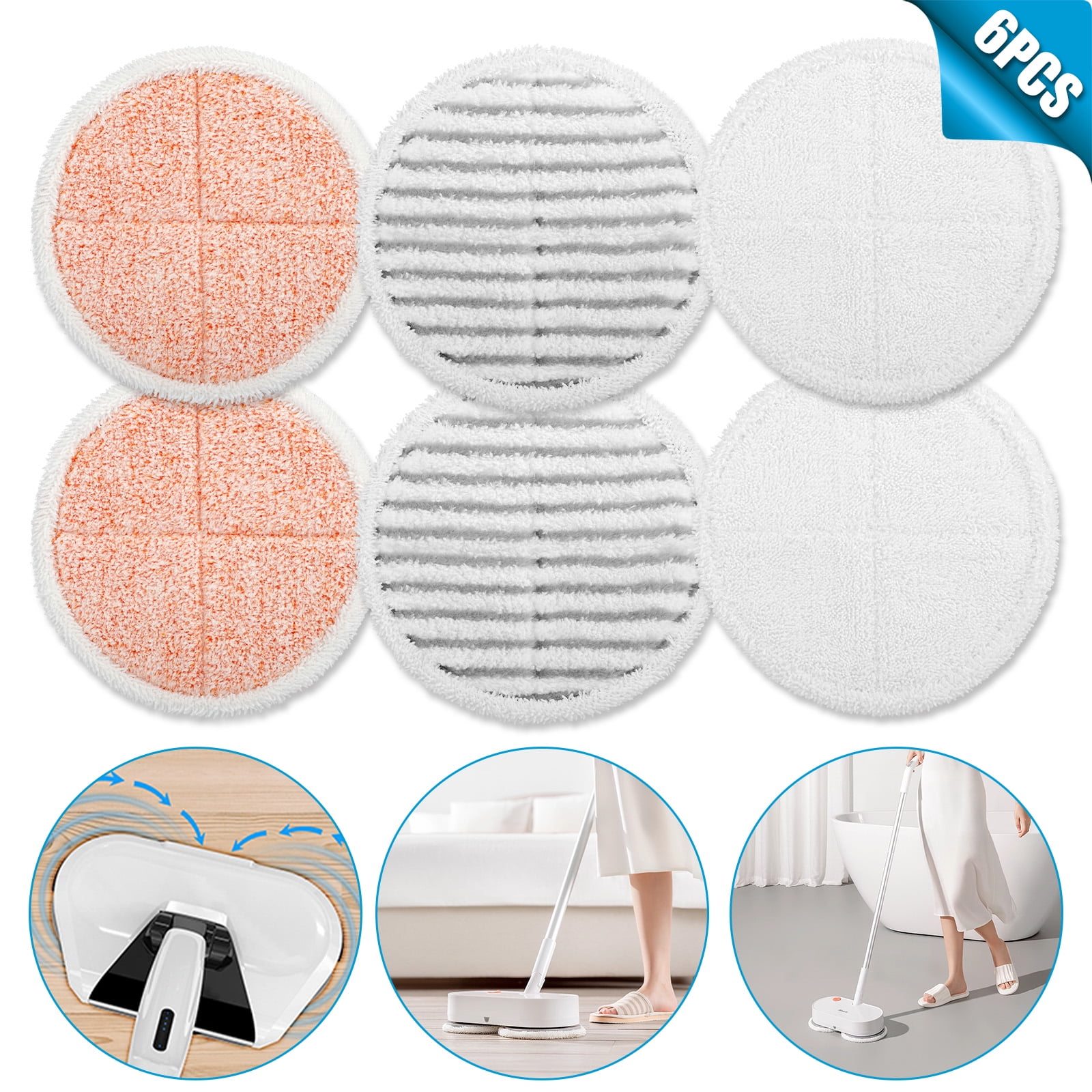 CELECTIGO 6-Pcs Bissell Spinwave 2039A 2124 Mop Pads Replacement, Soft Pads, Scrubby Pads, Heavy Scrub Pads