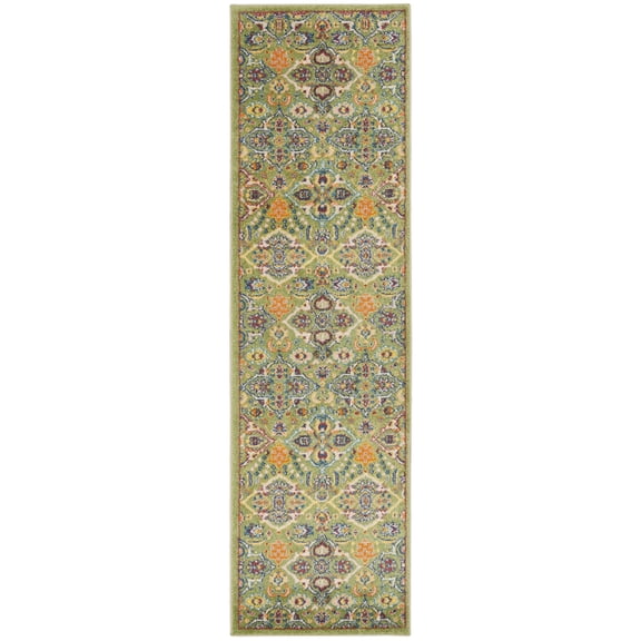 12' Runner Green and Red Medallion Power Loom Runner Rug