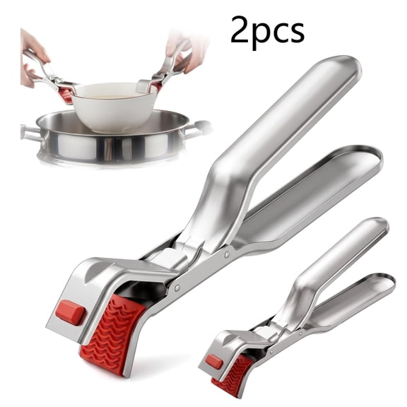 2-Pack Stainless Steel Hot Plate Gripper Tongs – Silicone Bowl Holder Clip for Microwave & Oven Use
