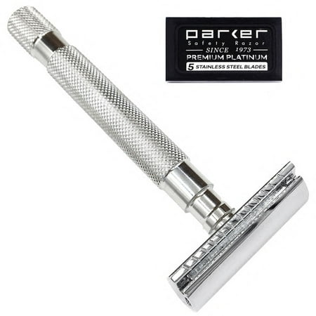 Double Head (Parker 64S Stainless Steel Handle Double Edge Safety Razor with Closed Comb Head & 5 Parker Premium DE)