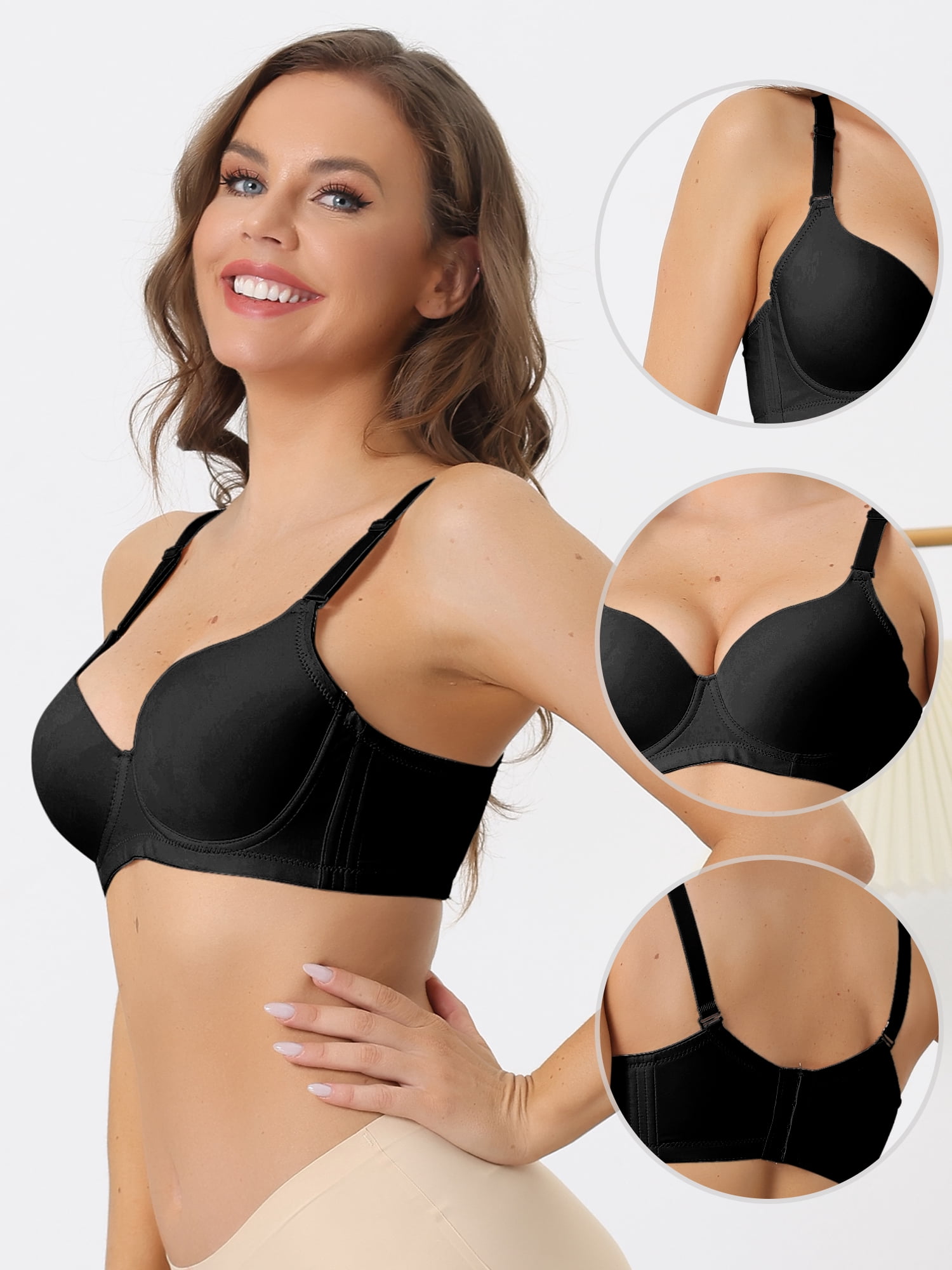 Unique Bargains Women's Underwire Bra Detachable Adjustable Straps Bralette Black B 38