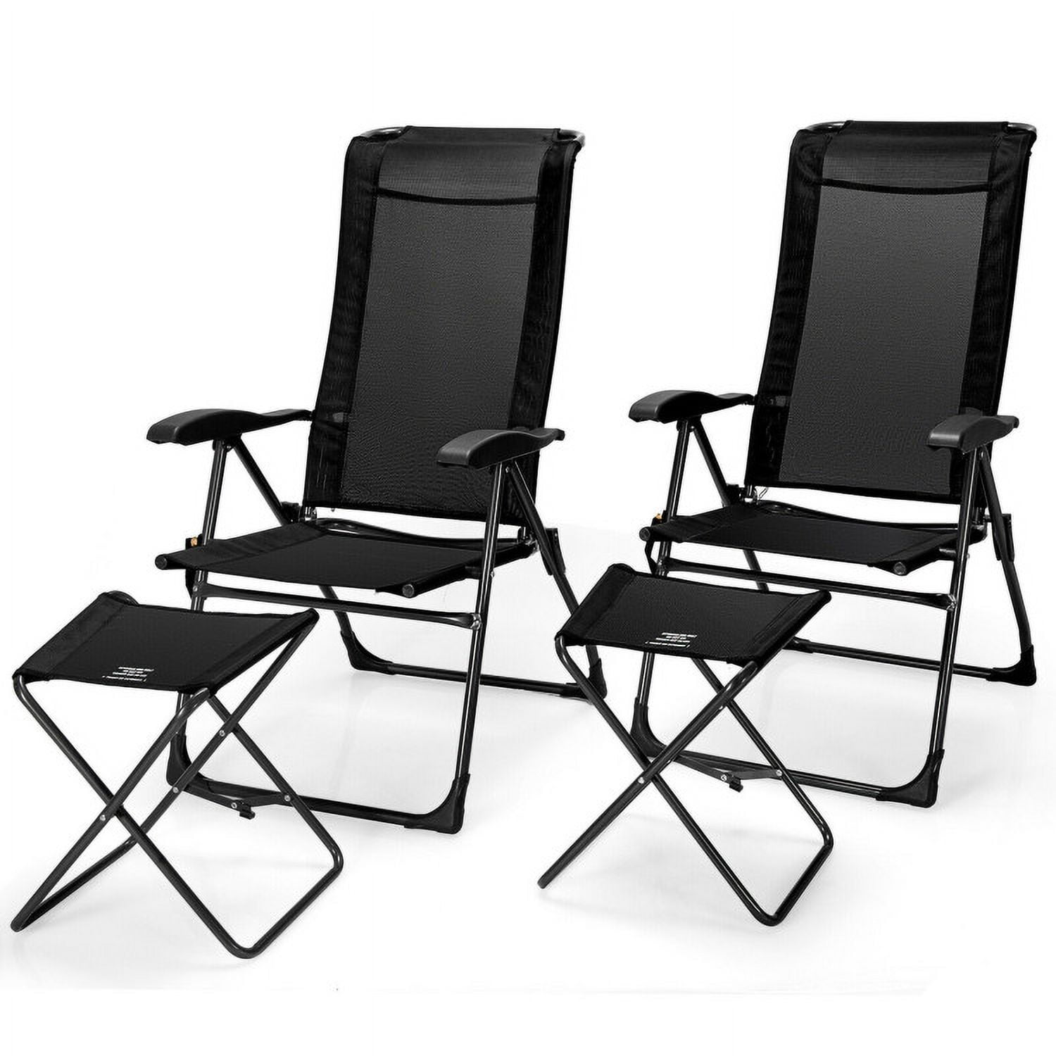 Aimee Lii 4 Pieces Patio Adjustable Back Folding Dining Chair Ottoman Set-Black, Outdoor Patio Set Aimee Lii 4 Pieces Patio Adjustable Back Folding Dining Chair Ottoman Set-Black, Outdoor Patio Set