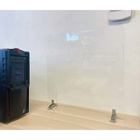 Sneeze Guard-24”W x 24”H Clear Acrylic 6mm Table Divider Stand Barrier Premium Plexiglass Protective Shield for Office, Reception, School (With Transaction Window)