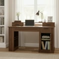 thumbnail image 4 of Lisonu 55" Farmhouse Office Desk Dark Walnut - 55-inch Barn Door Computer Writing Desk with Storage Cabinet, Built-In Charging Station (2 AC/USB/Type-C), Monitor Stand & Keyboard Tray, 4 of 24
