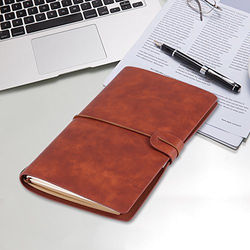 PU Leather Travel Diary Notebook, Classic Personalized Journal Diary Refillable Notepad for Men and Women(Brown)
