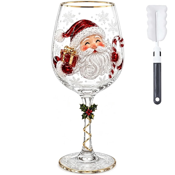 Christmas 3D Wine Glass Collection Gift Box Set, 6 Unique Raised Designs,Clear Glass Drinkware for Christmas Gifts & Parties